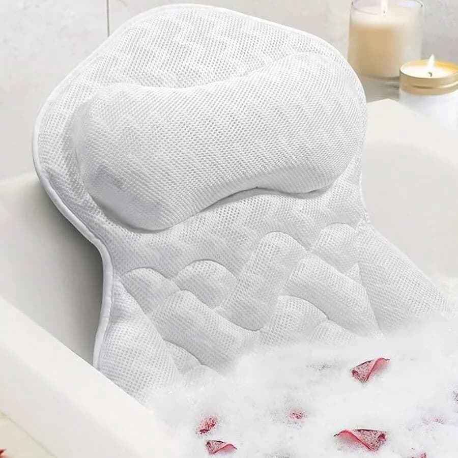 Bath Pillow For Tub With Neck And Back Support, Waterproof 4D Mesh