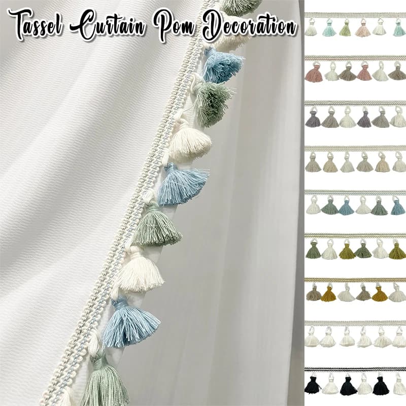 Embroidery Jacquard Ribbon Lace Trim with Pom Poms & Tassel Balls Fringe Sewing Trim for Clothing, Dress & DIY Craft Decoration