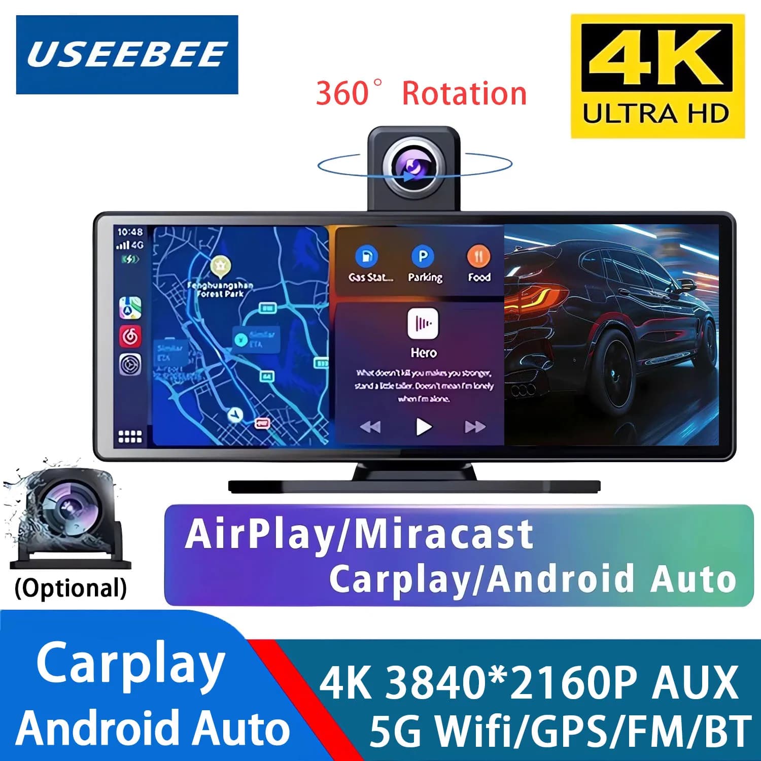 4K 3840*2160P Dash Cam Carplay Android Auto GPS 5G WIFI FM BT Auto Dvr Doppia Lente Scatola Nera Dashcam Camion Camera Drive Recorder