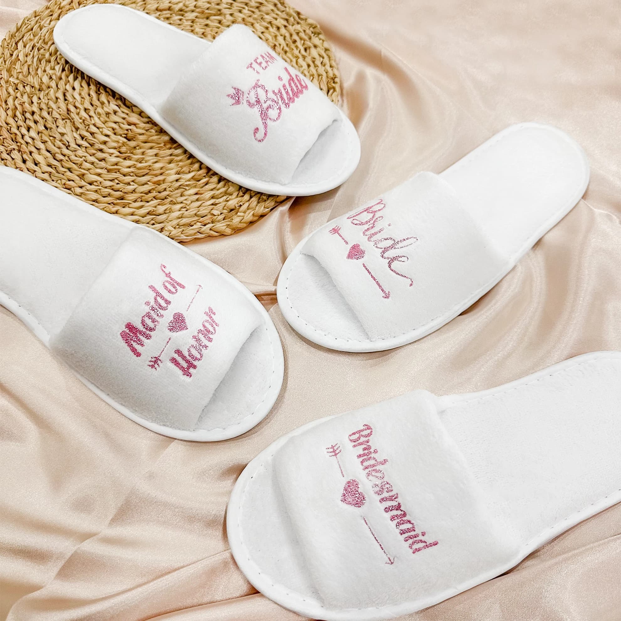 Set di pantofole da sposa rosa scintillante, ballerine leggere e comode con suola morbida, per spose, damigelle d'onore, squadra sposa