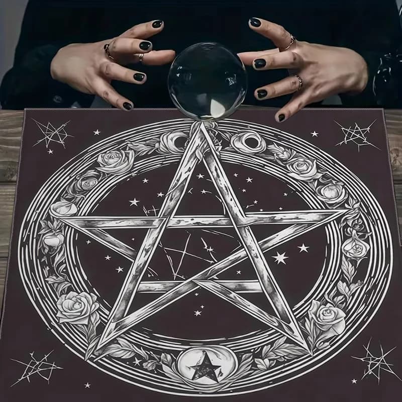 Tappeto da Altare VIKAMA Sketch Rose Pentagram per Carte dei Tarocchi, Tappetino da Tavolo Gotico Misterioso per Cerimonie di Lettura dei Tarocchi