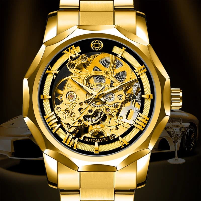 Orologio meccanico automatico con quadrante grande, stile europeo e americano, orologio da uomo alla moda, impermeabile, con quadrante scheletrato, orologio da uomo molto venduto.