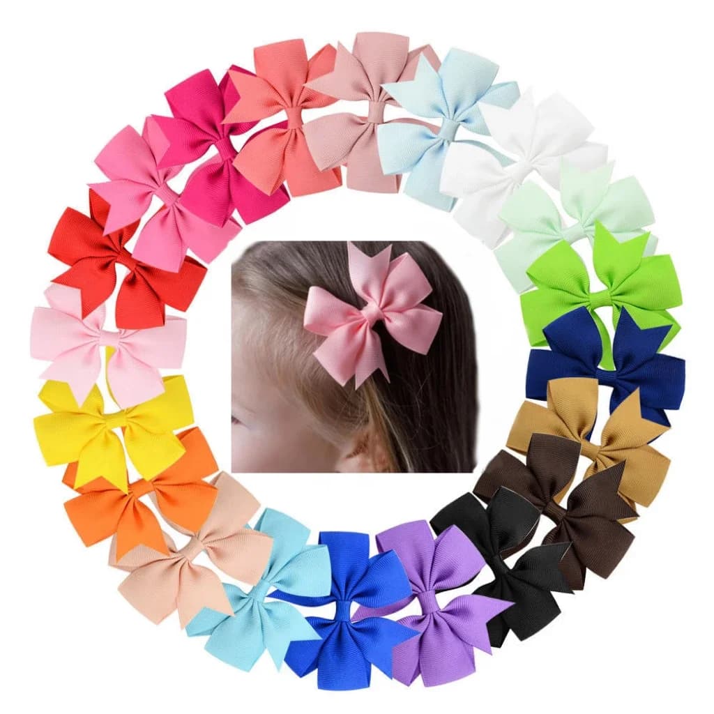 Set di 24 fermagli per capelli in nastro grosgrain tinta unita per ragazze, fiocchi per capelli, forcine, per bambine dai 3 ai 14 anni, accessori per capelli fatti a mano