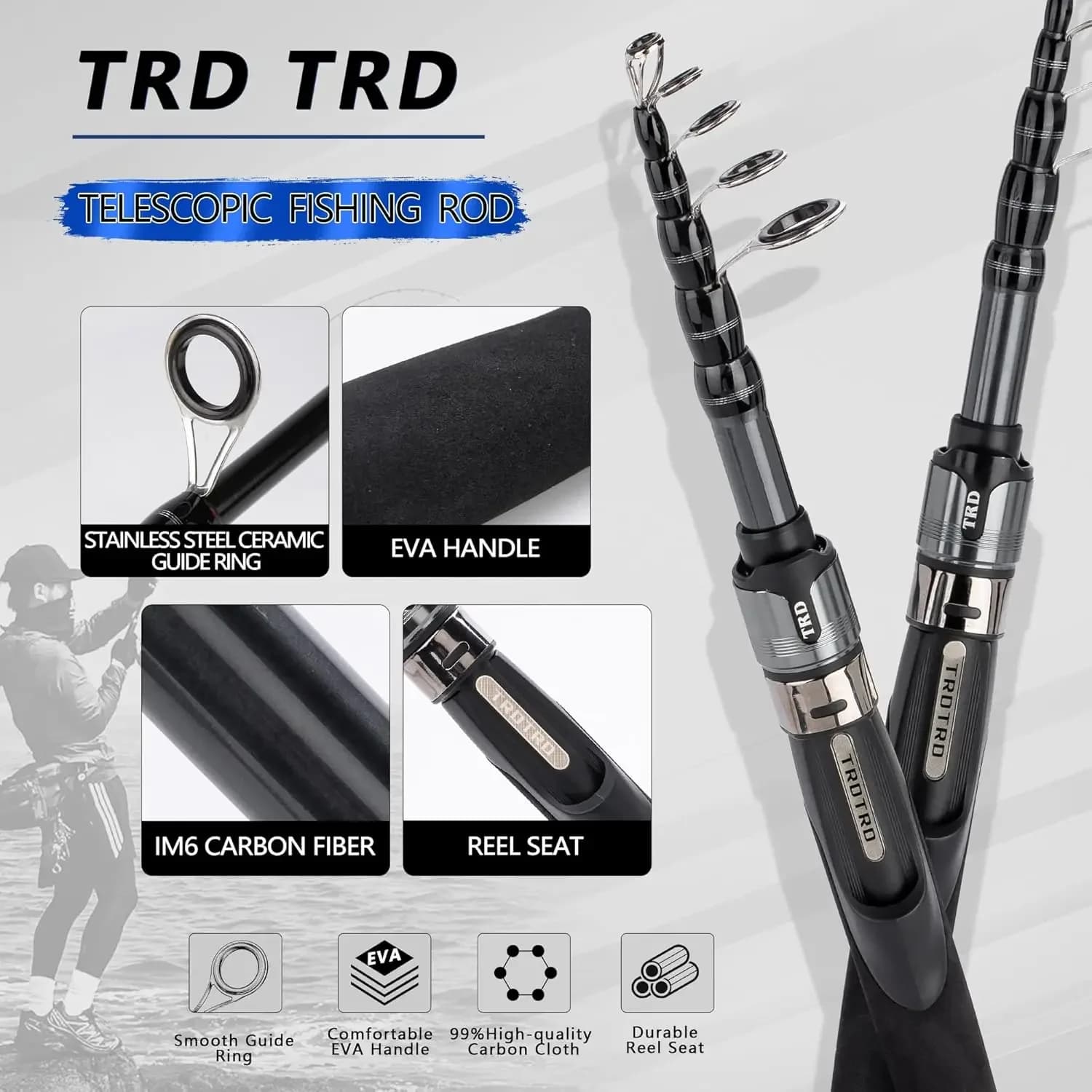 Canna da Pesca Telescopica e Mulinello Combo - Canna Pieghevole in Fibra di Carbonio IM6 con Mulinello Spinning - Bobina CNC, Impermeabile - Set Completo