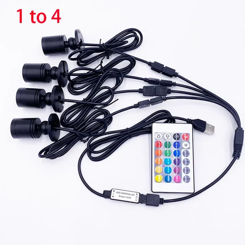 Faretto LED RGB USB 5V Colore dimmerabile Mini armadietto del vino 1W 3W Vetrina modello Vetrina Luce Decorazione della stanza da 1 a 4 Set remoto