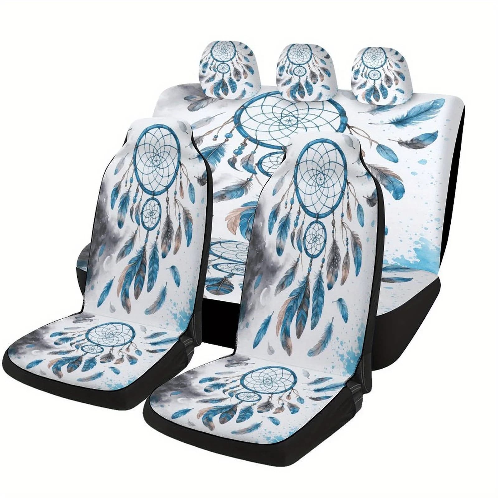 Dreamcatcher Feathers Themed Car Seat Cover Set For Most Cars, Trendy Novelty Car Seat Protector Covers Full Set, Car Seat Cove