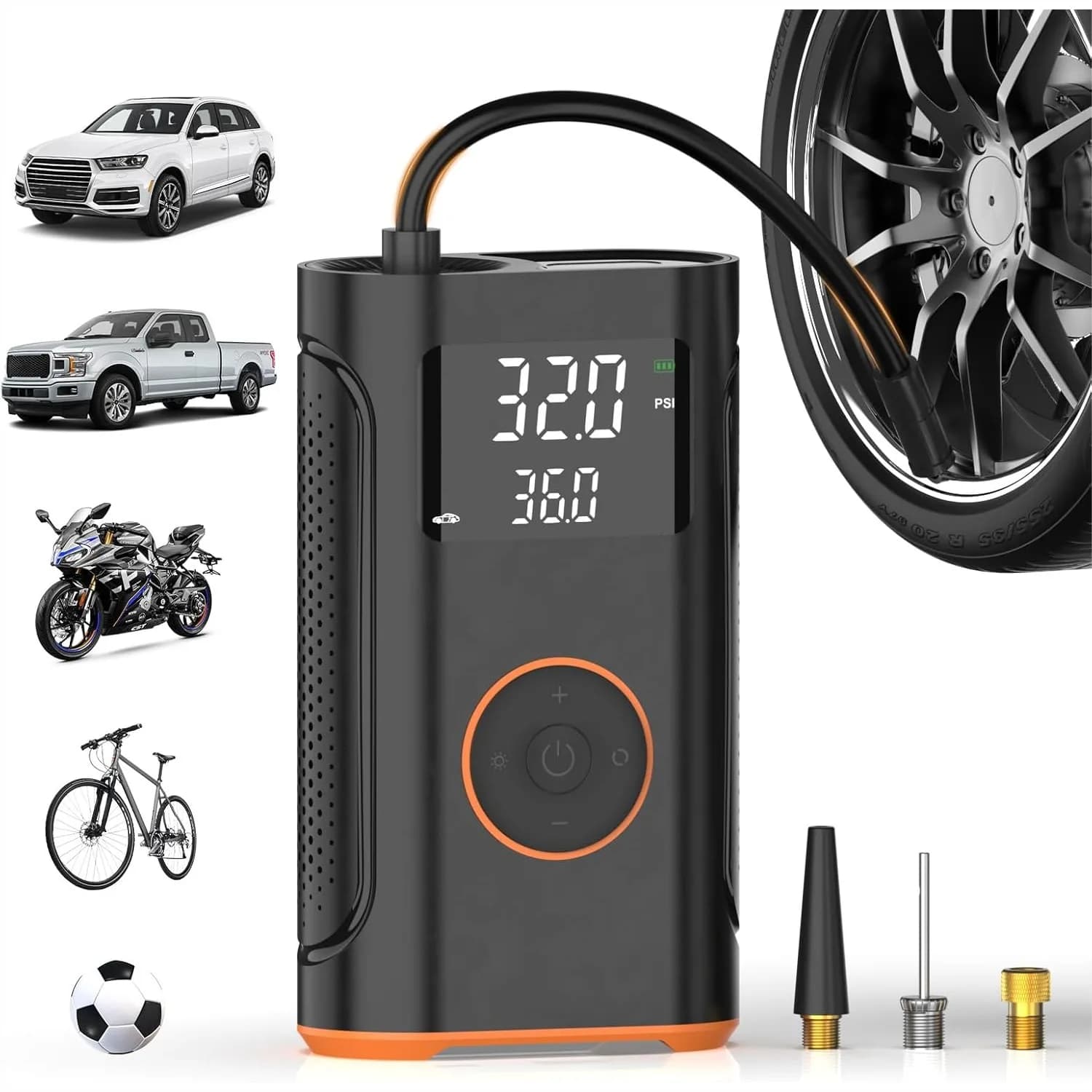 Compressore d'Aria Portatile 160 PSI con Funzione Memoria, Pompa Elettrica per Pneumatici Auto, Regalo per Uomini