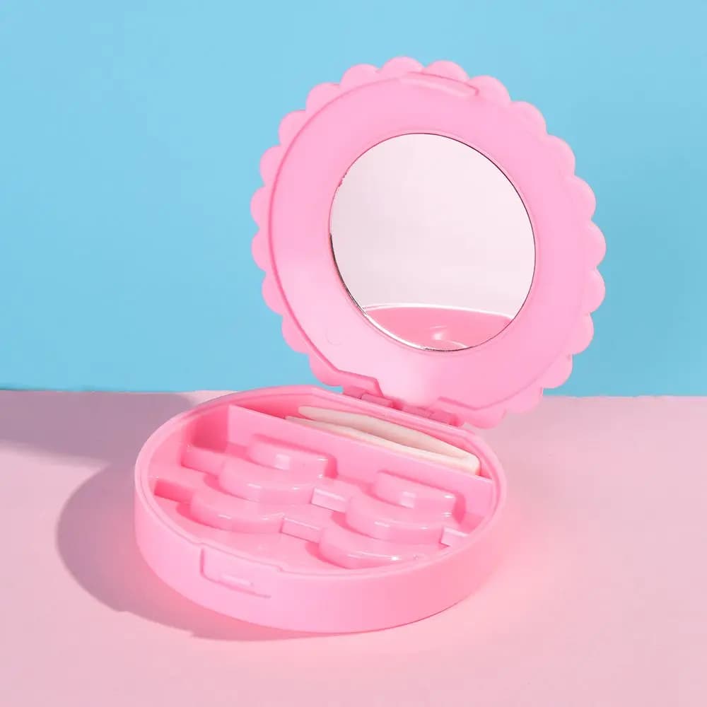 Elegante Organizzatore per Ciglia Finte in Plastica Rosa, Contenitore per Trucchi e Ciglia