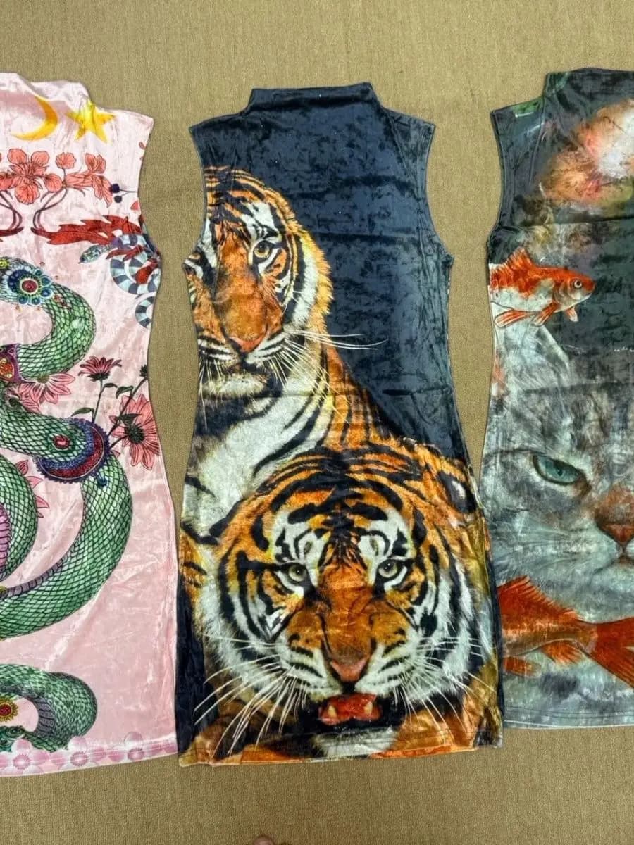 Retro Chinese Style Velvet Skirt Spicy Girl Print Stand Collar Bodycon Skirt Breathable Thin Fabric Summer Collection