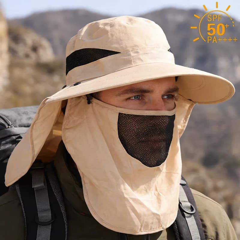 Cappello da Sole 3 in 1 con Protezione UV, Tesa Larga, Protezione per il Collo e Copertura per il Viso, Traspirante e ad Asciugatura Rapida per Escursionismo e Campeggio