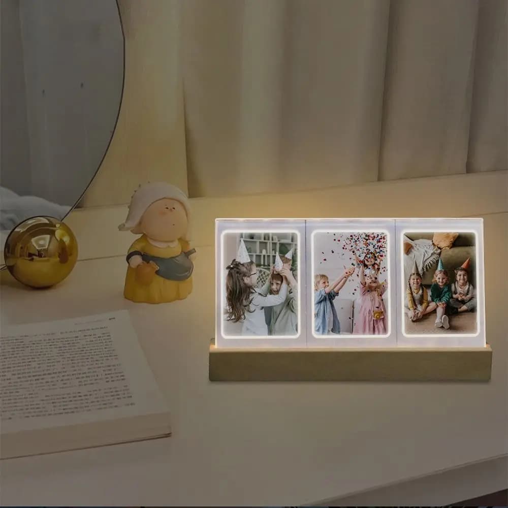 Photo frame with LED light for instant camera 3 in 1 3 inch acrylic photo frame Transparent photo table for home decorations for Fujifilm/