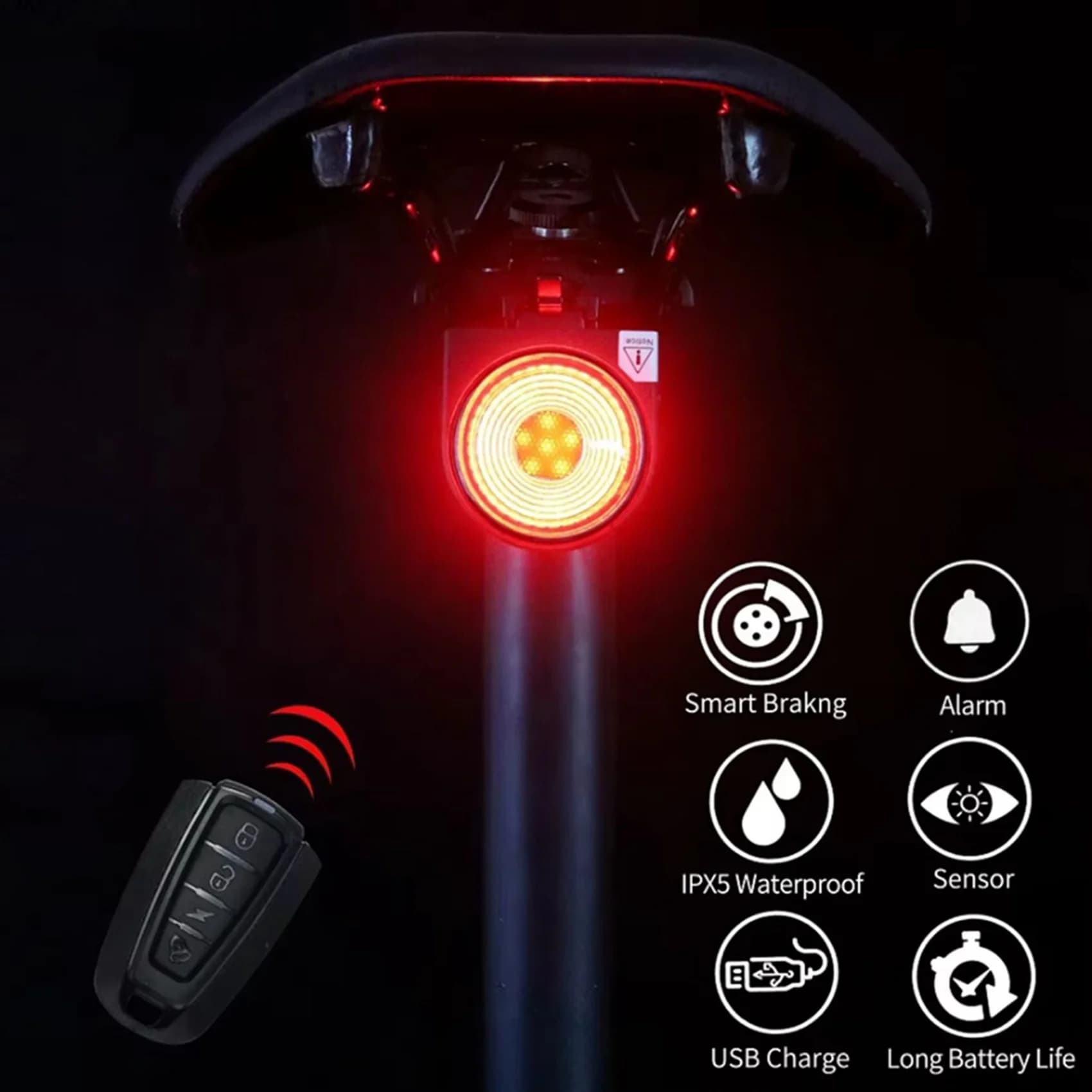 【SPECIALE】2X A8 Pro Luce Posteriore per Bicicletta con Luci Freno, Chiamata Remota, Controllo Wireless, Allarme Antifurto, Localizzatore Bici e Campanello