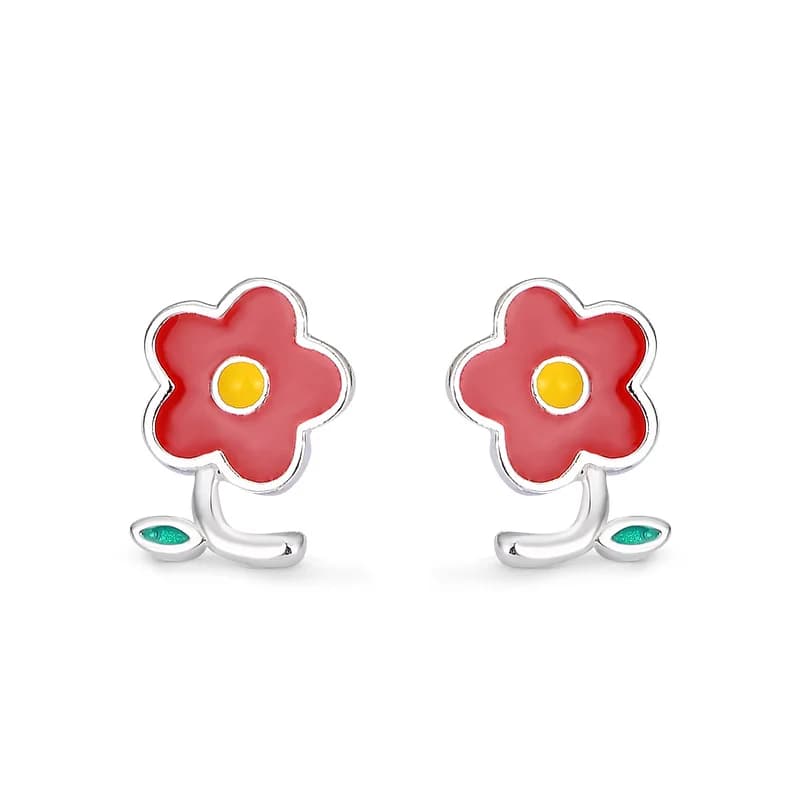 925 Sterling Silver Earrings for Women Silver 925 Earrings for Girls Fashion Button Earrings for Women Flower Cute