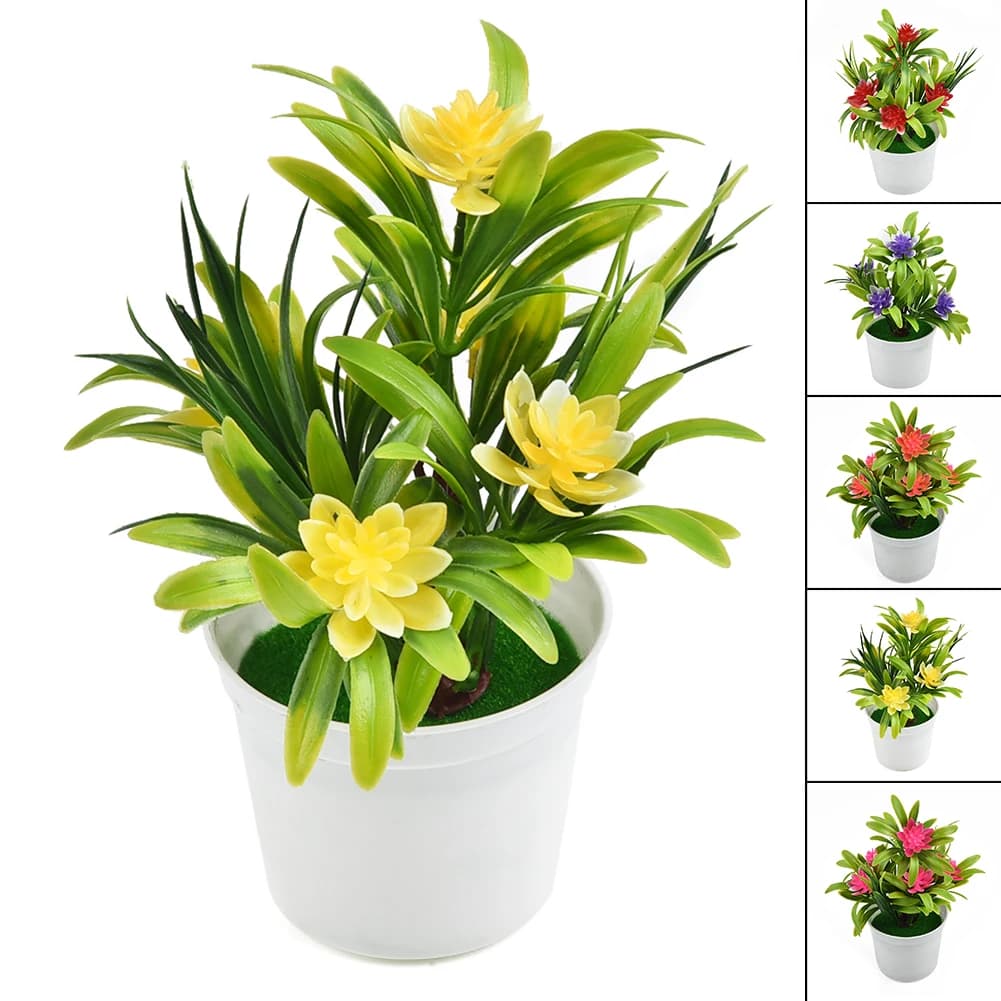 Artificial Flowers in Vase, Fin Plastic Flowers, Home and Office Decoration, Gift, Desk Bonsai, Wedding Ornaments, Party and Balconies