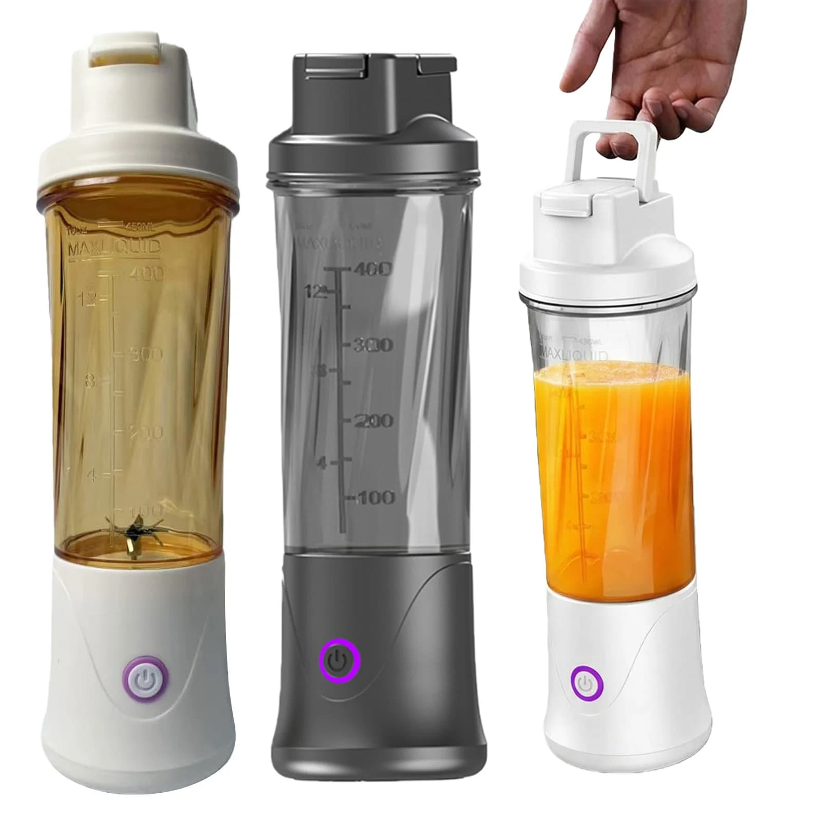 Frullatore portatile per frullati e smoothie con tazza da viaggio da 450 ml e coperchio, lame resistenti in acciaio inossidabile per una miscelazione perfetta dei succhi