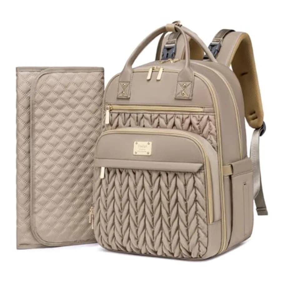 Zaino Porta Pannolini Elegante e Impermeabile, Borsa da Viaggio per Neonati con Fasciatoio e Cinghie per Passeggino, Isolato Termicamente
