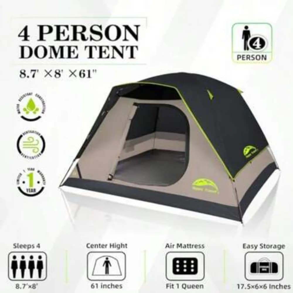 4 6 Person Dome Camping Tent Waterproof Rainfly Easy Setup Portable Family Tent with Mesh Windows 20% More Headroom Ventilation Backpacking Hiking Outdoor Shelter for Camping Festivals Beach Picnic