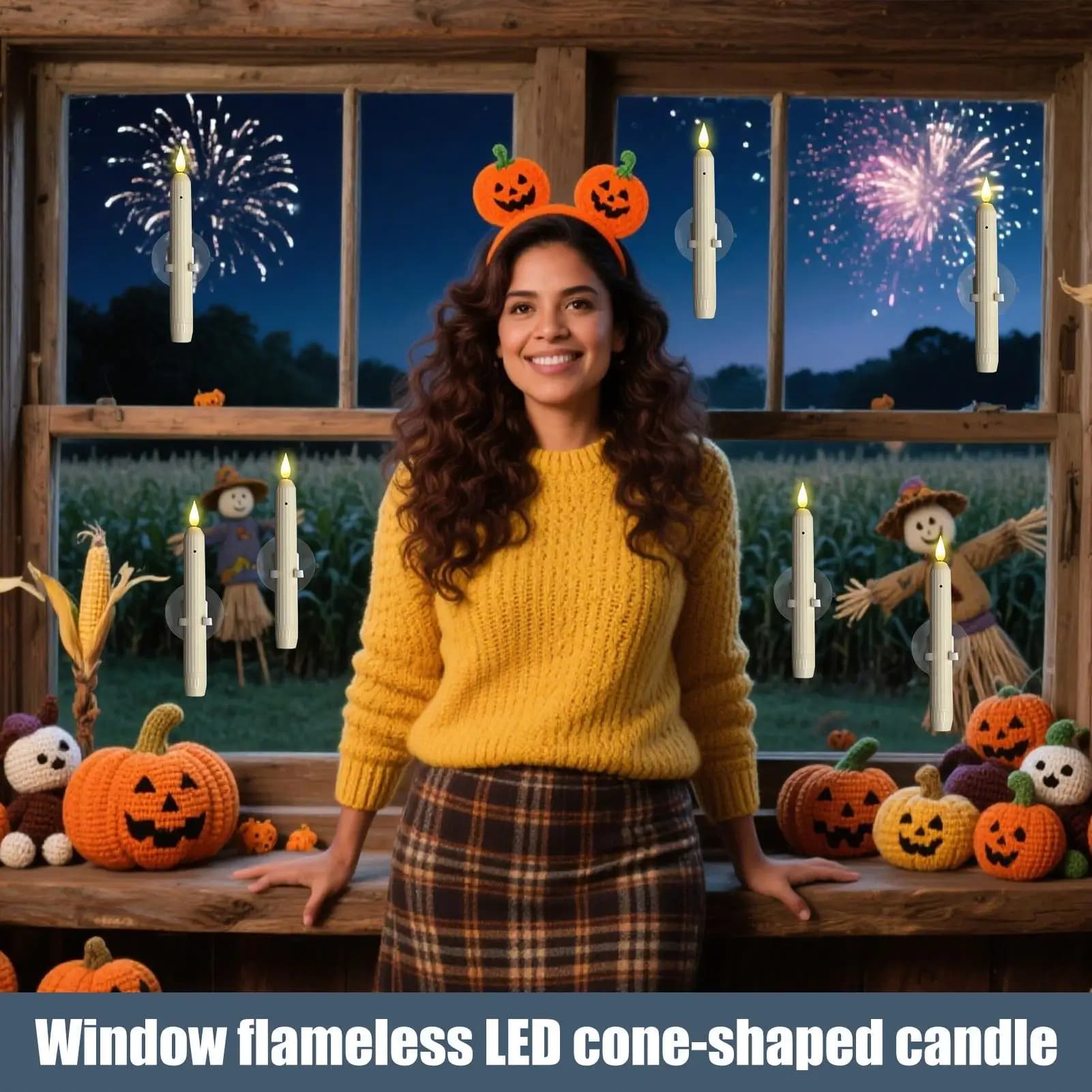 Candele per finestre Candele finte a LED Lampada di aspirazione senza fiamma da 7 pollici con sensore per uso interno Ringraziamento Halloween Compleanno