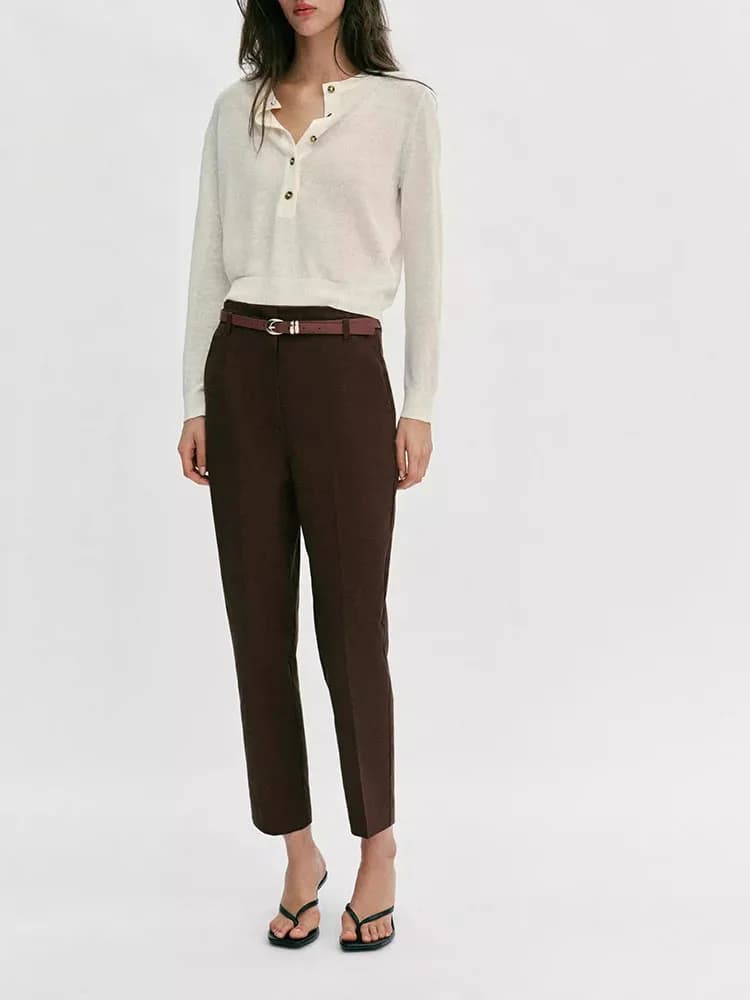 Spring 2026 Women's High Waist Casual Pure Color Ankle-Length Pants with Belt New Arrival Chinese Style Traditional Clothing