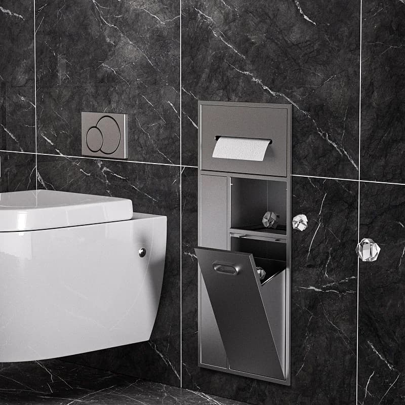 Ampia pattumiera incorporata multifunzionale in acciaio inossidabile per WC, bagno, mensola per carta igienica