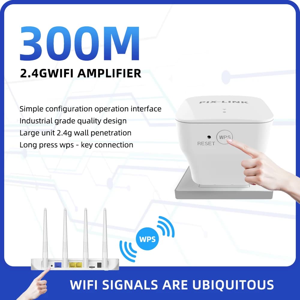 PIX-LINK WR12 N300 Ripetitore WiFi Amplificatore di Segnale Wireless 300Mbps Router/Repeater/AP 2.4G WPS Penetrazione Pareti Lunga Portata