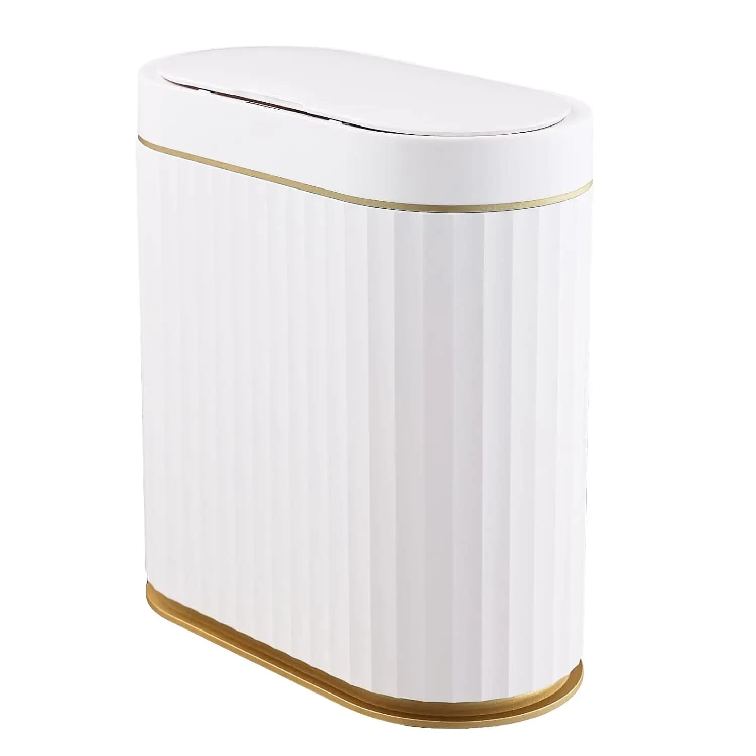 Pattumiera con sensore di movimento da 2,5 galloni con coperchio, cestino per rifiuti automatico impermeabile per bagno, camera da letto, ufficio - Bianco con