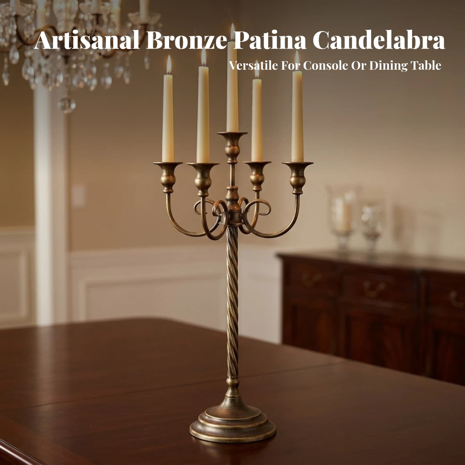 5-Light Candelabra Antique Bronze Candelabra with 5 Arms Multi-Arm Candle Stand Freestanding Stable for Dining Table