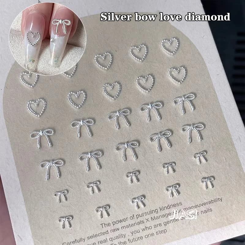 10 pz Lega Bowknot Amore Unghie Art Pendenti E Ciondoli Decorazioni 3D Lusso In Metallo Argento Archi A Forma di Gioielli FAI DA TE Manicure Disegni Forniture