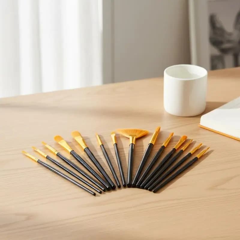 Flat Nylon Bristle Brush Set 12Pack Watercolor Oil Paint Fabric Painting Brushes for Artists and Beginners
