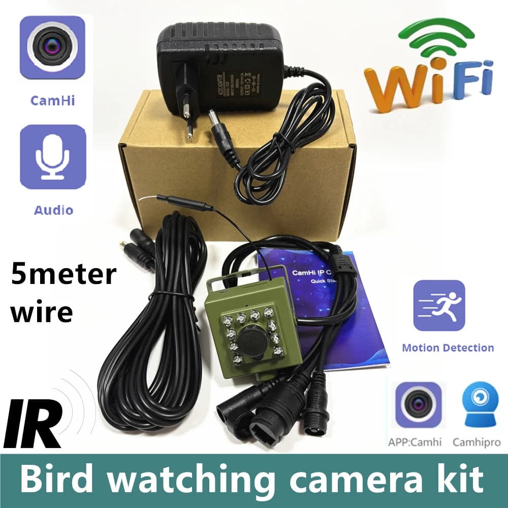 Telecamera per birdwatching Wireless Wild Wifi Nido per uccelli Kit scatola verde 5M Filo Visione notturna 5MP 2MP P2P Audio Mini IPC Nella gabbia per uccelli