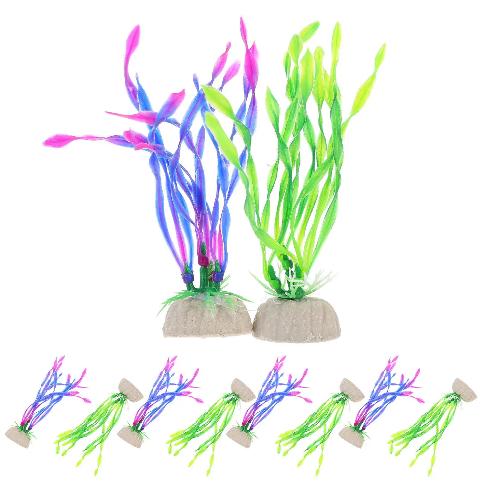 10 Pezzi Decorazioni per Acquario, Piante Artificiali in Plastica, Fiori e Erba con Base Appesantita, Piante Finte Realistiche per Acquario
