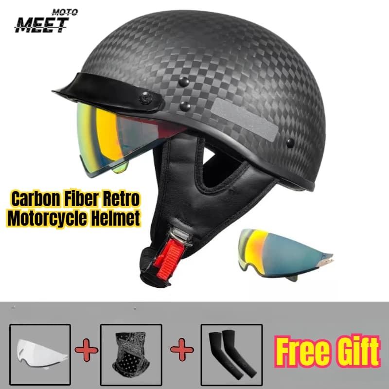 Retro Motorcycle Helmet in Carbon Fiber Certificate 3C DOT Unisex Medium Helmet for Motorcycle Cruiser Summer Protection for Adults