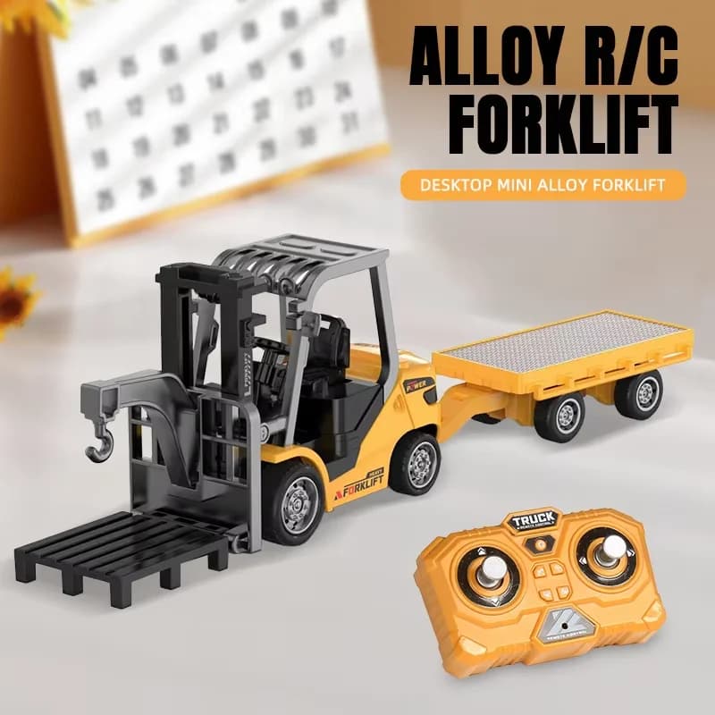 1/64 2.4G RC Mini carrello elevatore in lega con rimorchio gioco da tavolo APP a scala intera telecomando ingegneria ascensore camion giocattoli per bambini regali