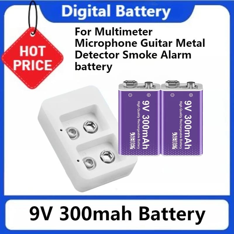 For Multimeter Microphone Guitar Metal Detector Smoke Alarm with LED Smart Battery Charger 9V 300mah NI-MH Rechargeable Battery