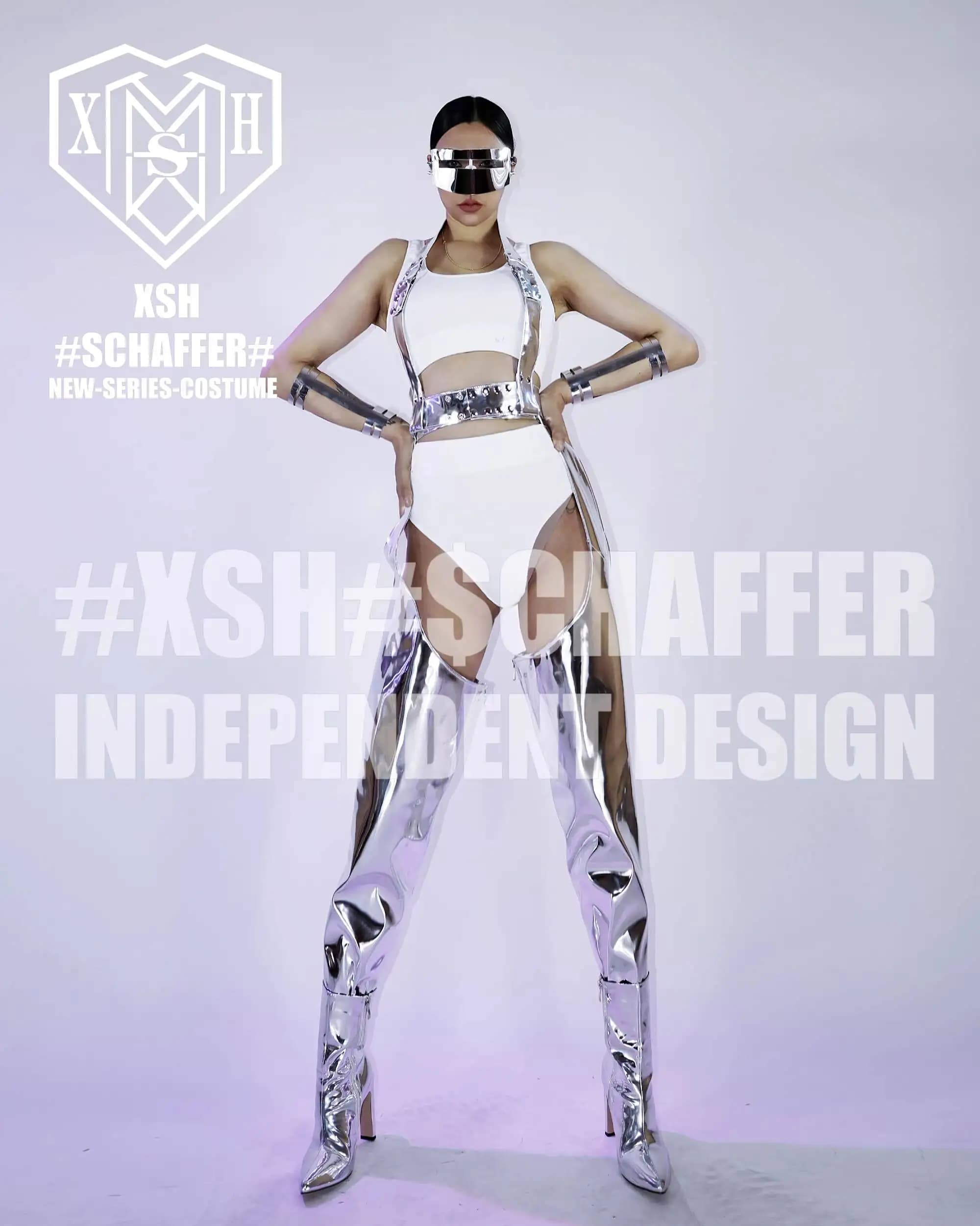 GOGO Bar Nuove Copriscarpe da Donna per Nightclub, Stile Spaziale Argento, Semplici, Cyber Tech DS, per Performance sul Palco, Costume di Halloween Personalizzato