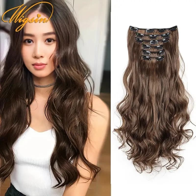WIGSIN Sintetico 16Clip nelle estensioni dei capelli Accessori per capelli Estensione dei capelli ricci lunghi Clip Parrucche per capelli per le donne