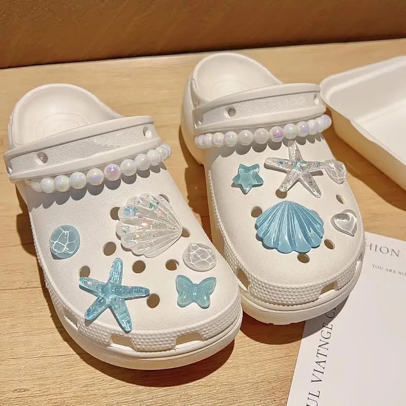 1 set zoccoli fai da te sandali decorazioni per scarpe da giardino carino stella marina conchiglia pendenti per scarpe in resina accessori fibbie spille regali per ragazze