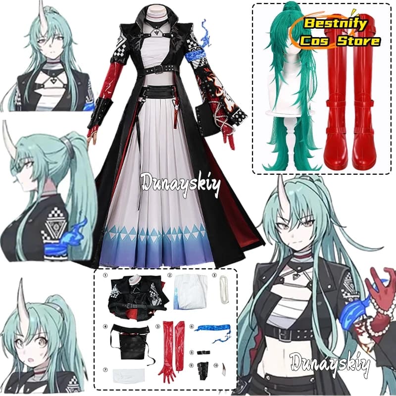 Costume cosplay da donna Arknights Hoshiguma the Breacher {Bestnify Cos}Hoshiguma ‌ Parrucca da abito in pelle per costume da donna travestimento di Halloween