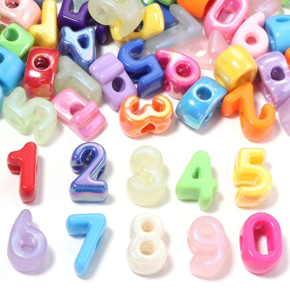 20pcs Acrylic Number Beads Random Mixed Color Large Hole Loose Spacer Beads For Jewelry Making DIY Bracelet Phone Chain Keychain
