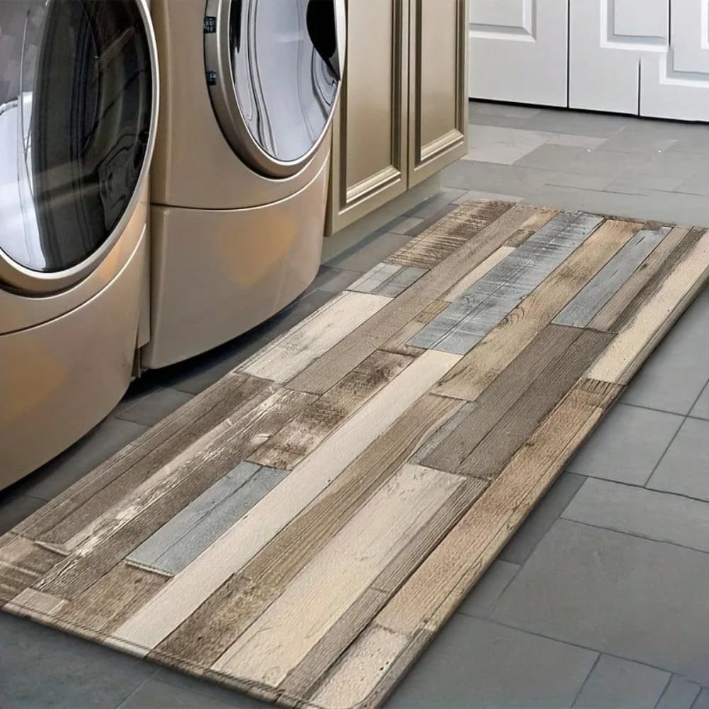 1pc tappetino da cucina in gomma design rustico in legno plancia assorbente antiscivolo tappetino anti-fatica bagno fattoria lavanderia arredamento