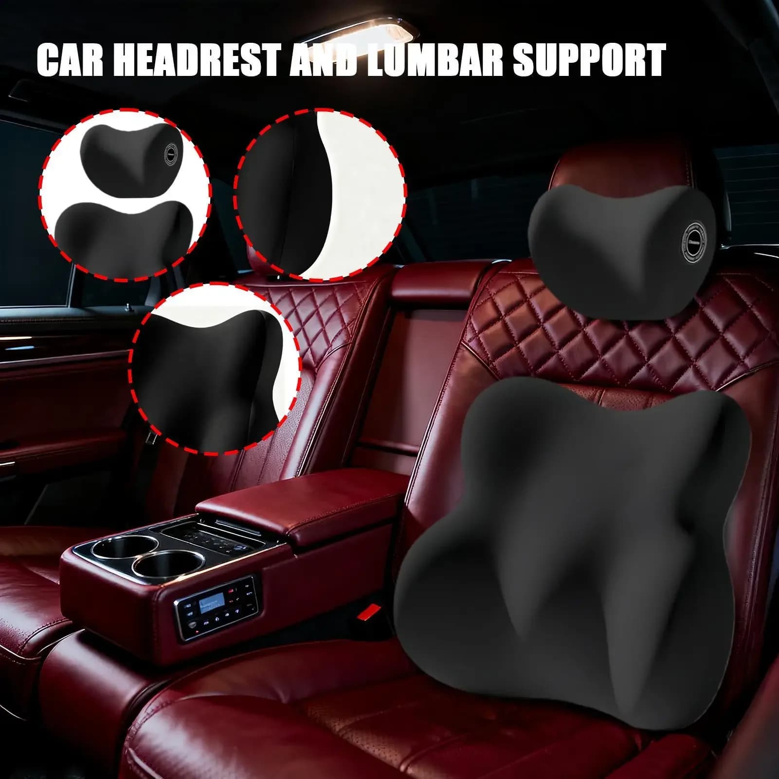 Cuscino lombare per auto, ergonomico in memory foam traspirante, poggiatesta per auto, kit cuscino per il collo per veicoli, camion, viaggi, pendolarismo