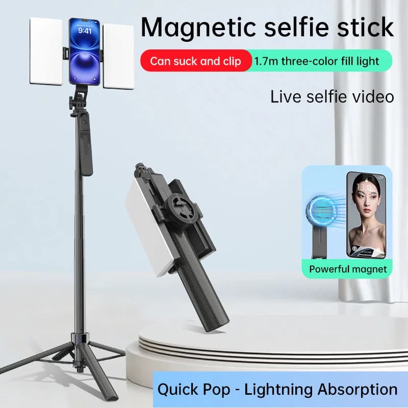Desiontal K06 Asta Magnetica per Selfie con Doppia Luce LED e Supporto Stabilizzatore a Tre Assi per Telefono Cellulare
