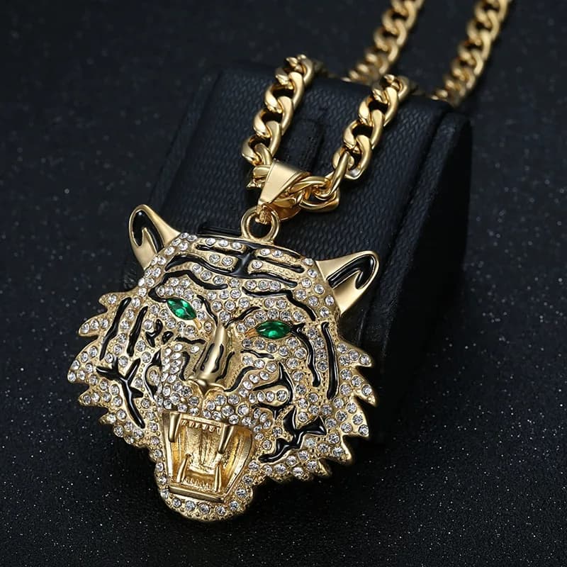 Collana con Ciondolo a Forma di Tigre in Acciaio Inossidabile Placcato Oro Fanshu, Gioiello Punk di Lusso per Uomo e Donna