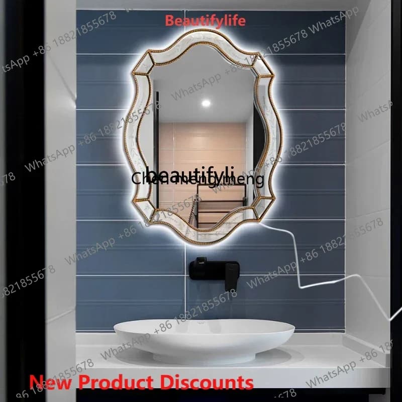 Specchio da bagno europeo, specchio americano da appendere, specchio da appoggio per ingresso, specchio da parete di lusso leggero per camera da letto, specchio da trucco da appendere.