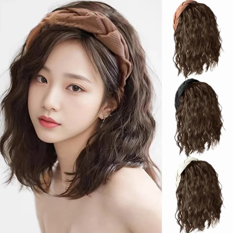 Parrucca per capelli da 12 pollici Parrucca sintetica corta riccia Accessorio per estensione dei capelli ondulati soffici Pezzo di capelli finti con fascia per capelli per le donne
