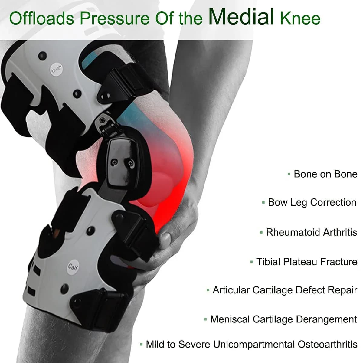 Supporto per ginocchiera con cerniera ROM regolabile per dolori mediali, osteoartrite, scaricatore per artrite, protezione dai difetti della cartilagine