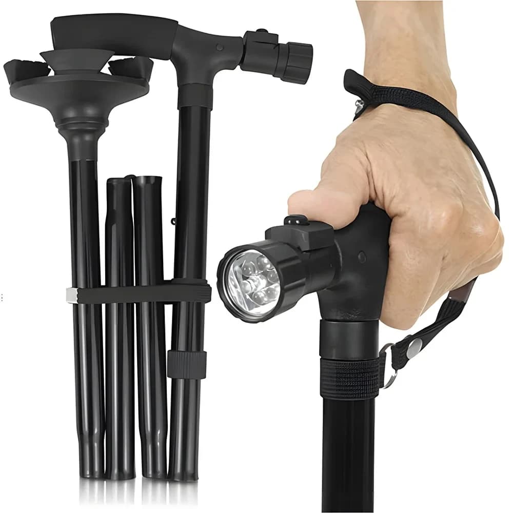 Telescopic Walking Stick Outdoor Hiking Trekking Poles Aluminum Alloy Metal Folding Cane Crutches Pole For Elderly People