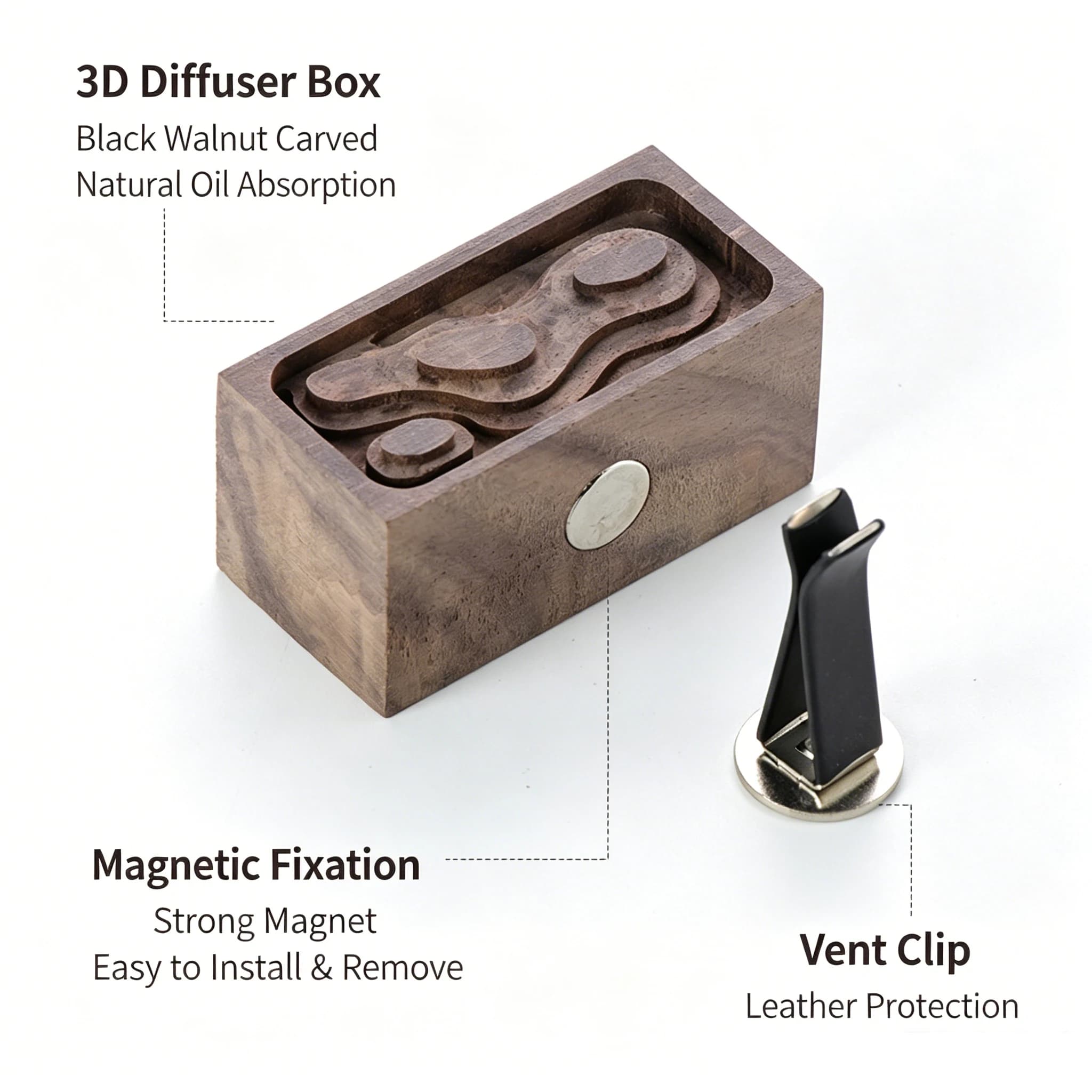 1Pc Black Walnut Solid Wood 3D Essential Oil Diffuser Wood Aromatherapy Car Vent Clip Auto Air Outlet Freshener