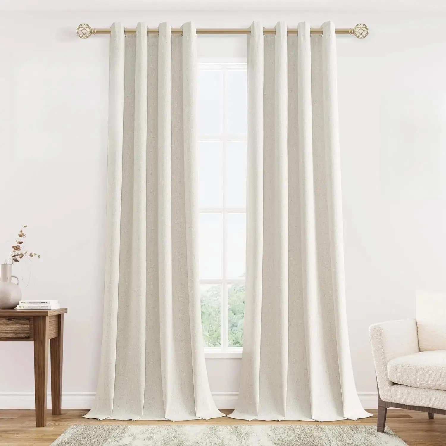 Tende Oscuranti in Lino Lunghezza 108 Pollici Set di 2 Pannelli per Soggiorno e Camera da Letto, Tende Termoisolanti 100% Oscuranti con