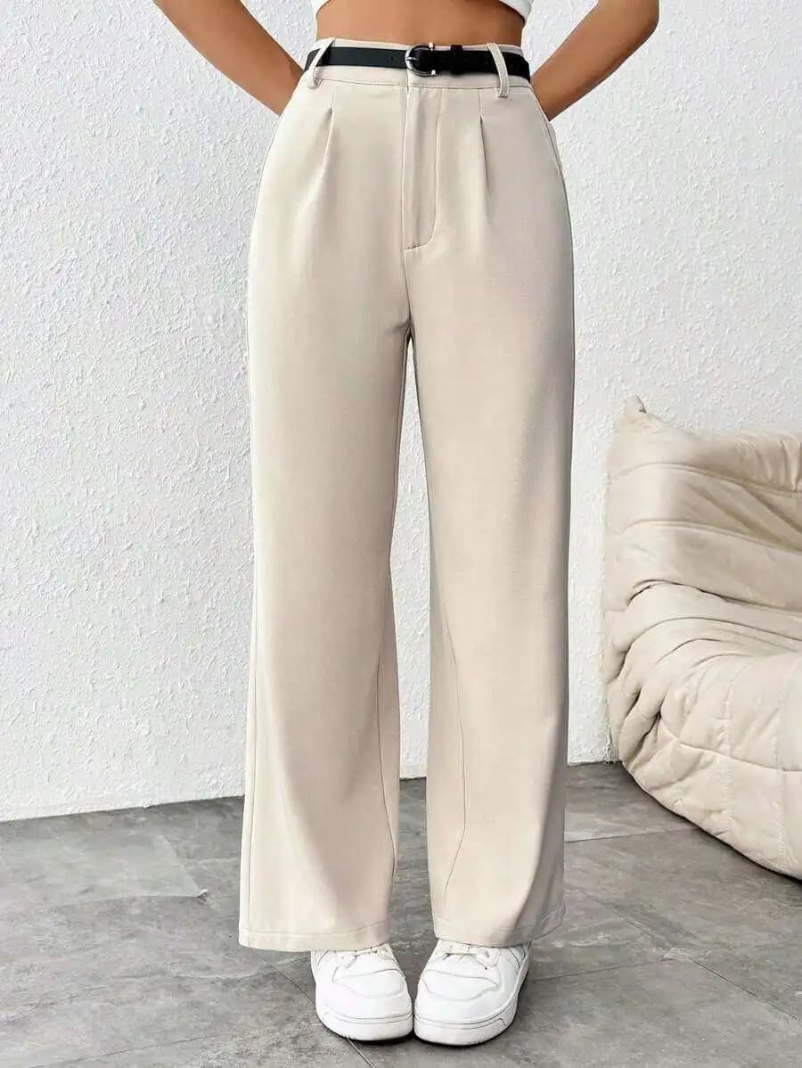 Pantaloni casual da donna a gamba dritta con cintura in vita